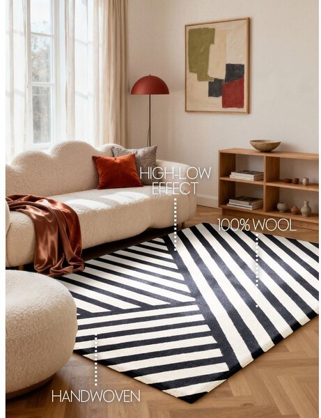 Crno-bijeli ručno rađen vunen tepih 120x180 cm Stryve Noir – Elle Decoration