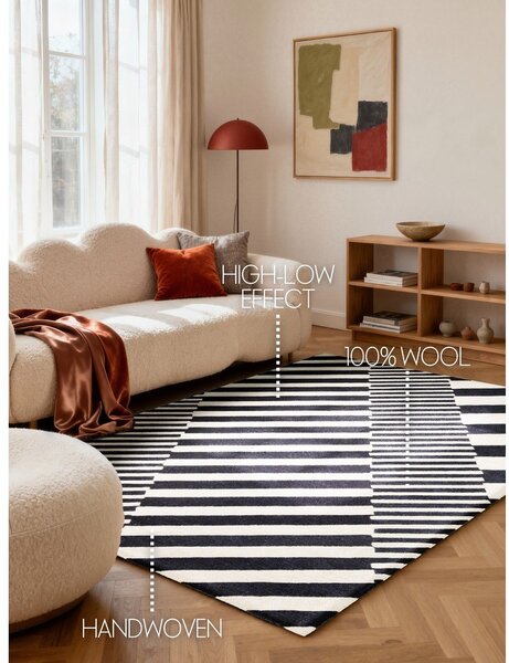 Crno-bijeli ručno rađen vunen tepih 120x180 cm Stryve Flux – Elle Decoration