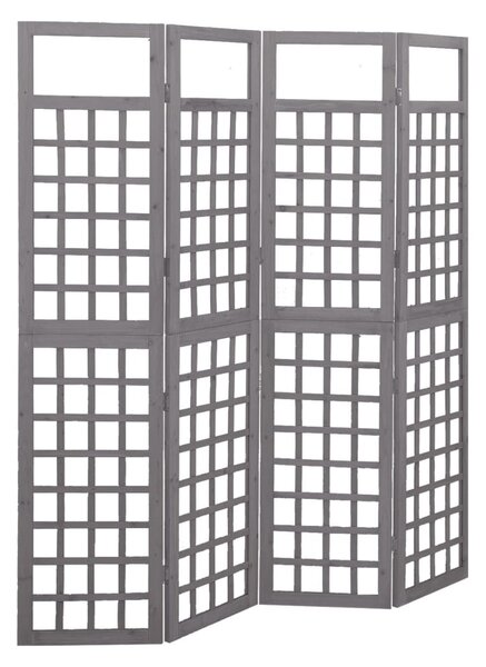 VidaXL Sobna pregrada / rešetka s 4 panela od jelovine siva 161x180cm