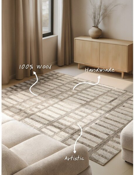 Krem ručno rađen vunen tepih 80x150 cm Boho 1.0 Linara – Vikosa