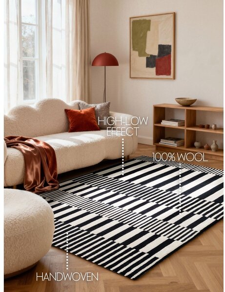 Crno-bijeli ručno rađen vunen tepih 120x180 cm Stryve Pulse – Elle Decoration