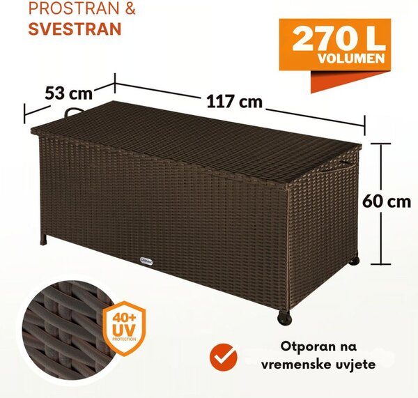 Kutija za odlaganje od poliratana RICCO, 117 x 53 x 60 cm, tamno smeđa Casaria
