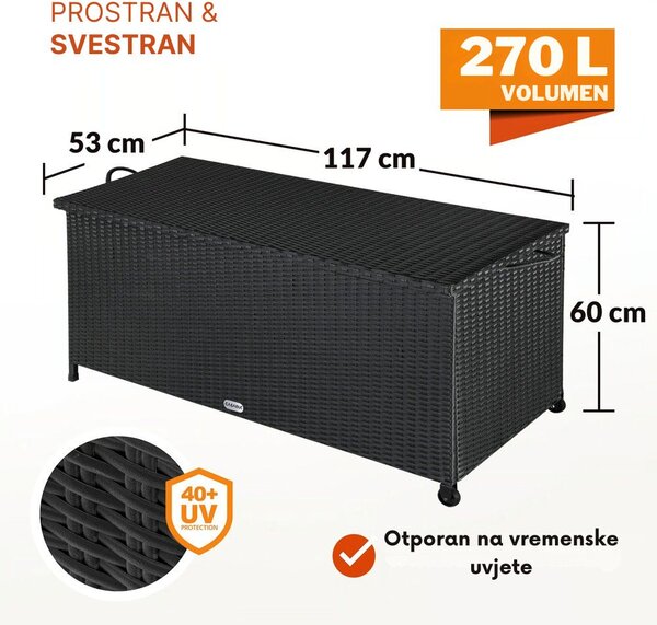 Kutija za odlaganje od poliratana RICCO, 117 x 53 x 60cm, crna Casaria