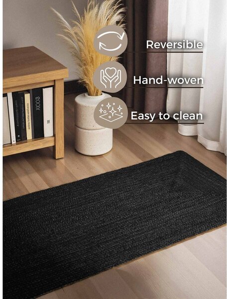 Crna obostrana/ručno rađena jutena staza 80x200 cm Juno – Hanse Home