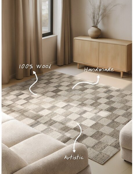 Krem ručno rađen vunen tepih 80x150 cm Boho 1.0 Quadra – Vikosa