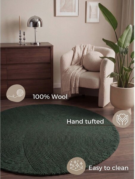 Tamno zeleni ručno rađen vunen okrugao tepih ø 120 cm Calmio – Hanse Home