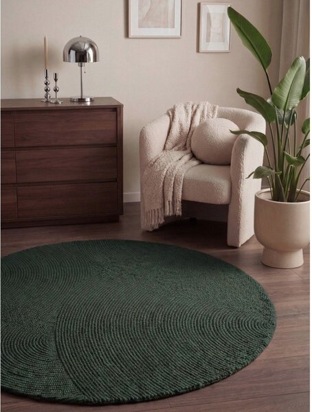 Tamno zeleni ručno rađen vunen okrugao tepih ø 120 cm Calmio – Hanse Home
