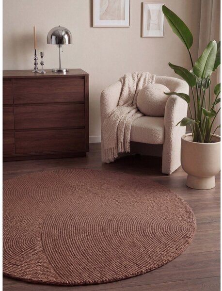 Ručno rađen vunen okrugao tepih boje terakote ø 120 cm Calmio – Hanse Home