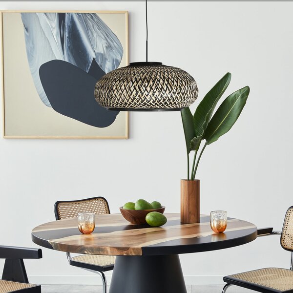 Steinhauer Sparkled Light 4476ZW viseća lampa, pleteni bambus, Ø 50 cm, prigušiva, Crno, Dnevni boravak/blagovaonica, Bambus