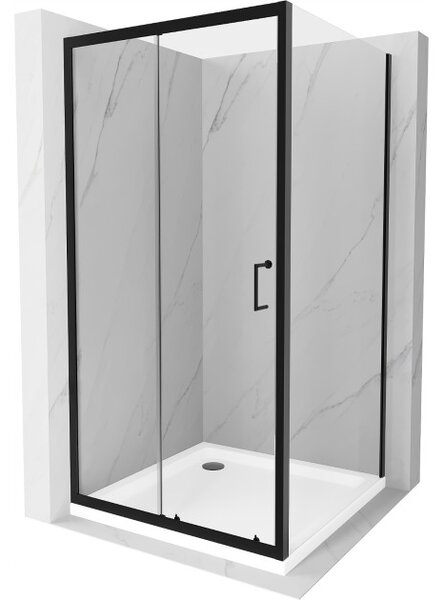 Mexen Apia klizna tuš kabina klizna 90 x 90 cm, prozirna, crna + plitki Flat, bijeli - 840-090-090-70-00-4010B