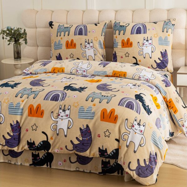 Sada posteljine mikropliš PURRSLEEP bež + plahta od mikroplyša SOFT 180x200 cm bijela, za bračni krevet