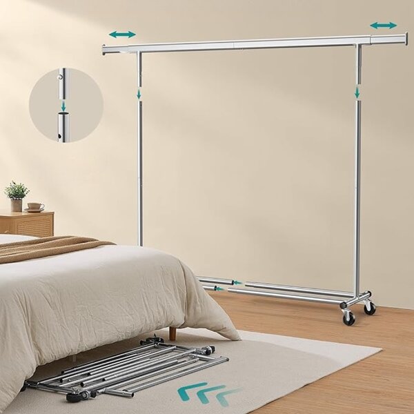 Stalak za odjeću DOLLY na kotačima, max. 150 kg, 45x160-200x161,5cm, srebrna SongmicsHome