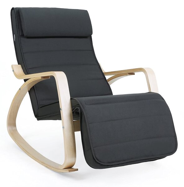 Stolica za ljuljanje, stolica za opuštanje, oslonac za noge podesiv u 5 stupnjeva, okvir od pune breze, do 150 kg t | SONGMICS