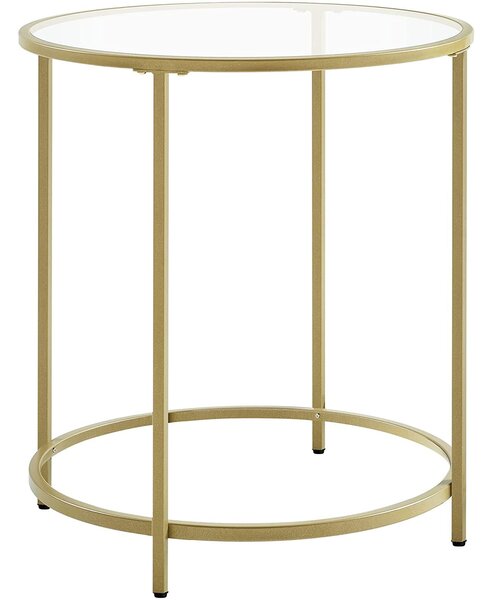 Metalni stolić zlatne boje, Mali stolić od kaljenog stakla 50 x 50 x 54,8 cm | VASAGLE