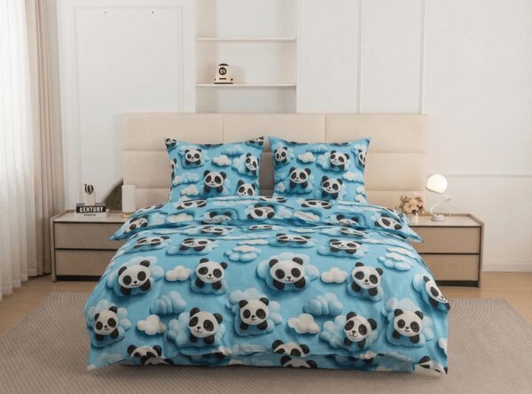 Posteljina od mikrovlakana SKY PANDA plava Dimenzije posteljine: 70 x 80 cm | 140 x 200 cm