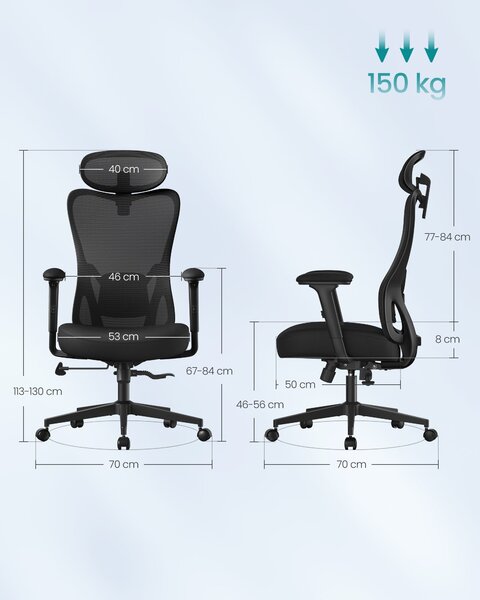 SONGMICS ergonomski uredski stolac s podesivim naslonom za glavu i lumbalnom potporom, tinta crna