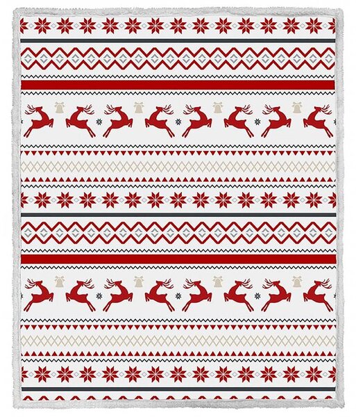 2x Božićna bijela janjeća deka od mikropliša RETRO CHRISTMAS 160x200 cm
