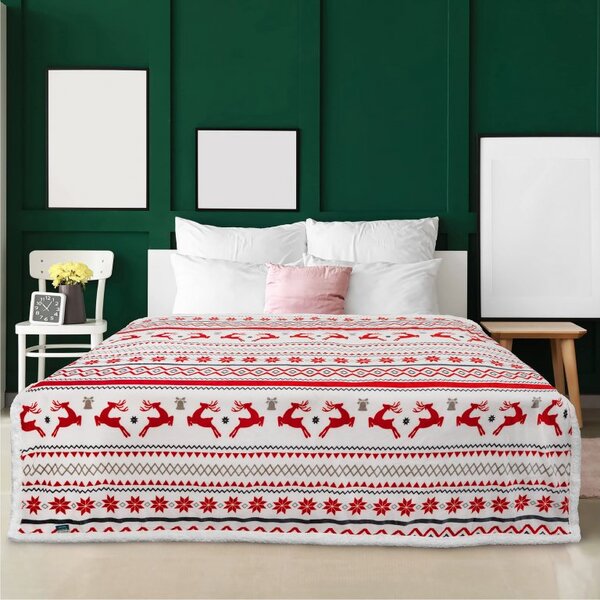 2x Božićna bijela janjeća deka od mikropliša RETRO CHRISTMAS 160x200 cm