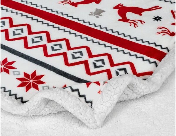 2x Božićna bijela janjeća deka od mikropliša RETRO CHRISTMAS 160x200 cm