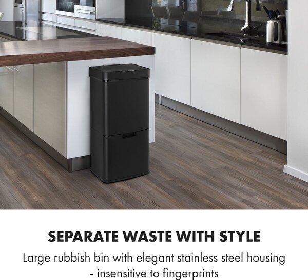Klarstein Royal Trash Matte Black, kanta za smeće sa senzorom, 72 l, nehrđajući čelik, mat crna