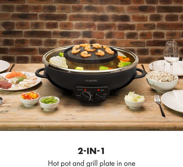 Klarstein Szechuan, 2 u 1 vruća posuda i tanjur za roštilj, zapremina 5 l, 1350/600 W, crna
