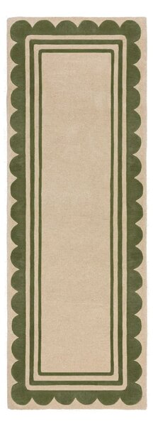 Zelena/u prirodnoj boji ručno rađena vunena staza 80x230 cm Lois Scallop – Flair Rugs