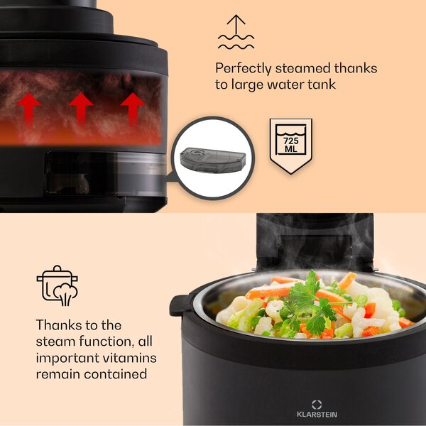 Klarstein Vendure, friteza na topli zrak s funkcijom pare, 1250W, 5 litara, 6 programa