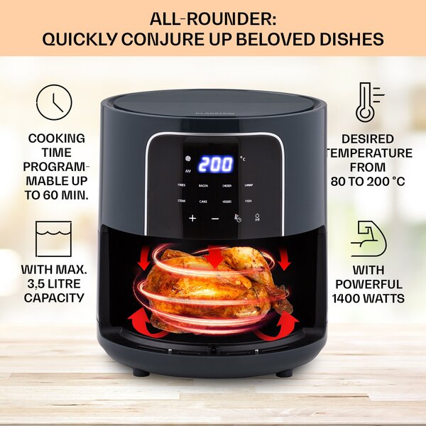 Klarstein Crisp-Pro, friteza na topli zrak, Air Fryer, 1400W, 3,5 litara, 8 programa, timer