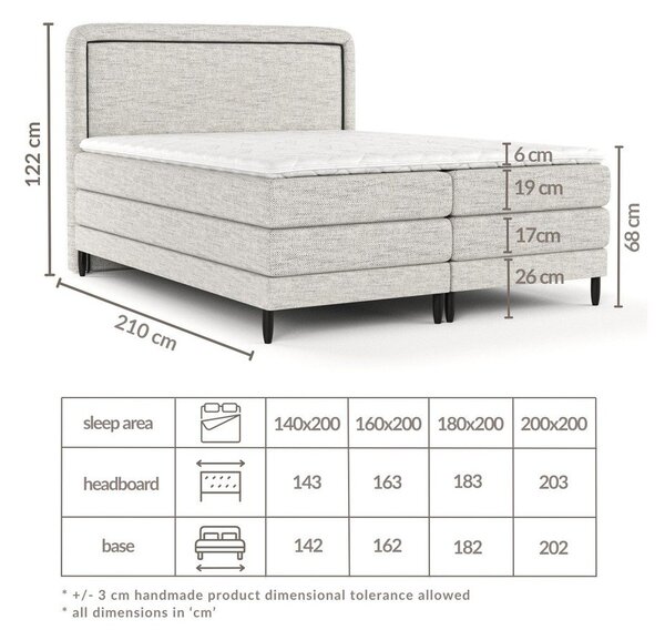 Svjetlo smeđi boxspring krevet 200x200 cm Dove – Maison de Rêve