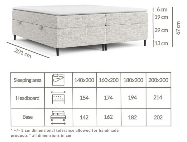 Svijetlo sivi boxspring krevet s prostorom za pohranu 200x200 cm Araya – Maison de Rêve