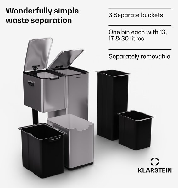 Klarstein Tiyo 3 u 1 kanta za smeće 60 litara, uklonjiva košara s mekim zatvaranjem