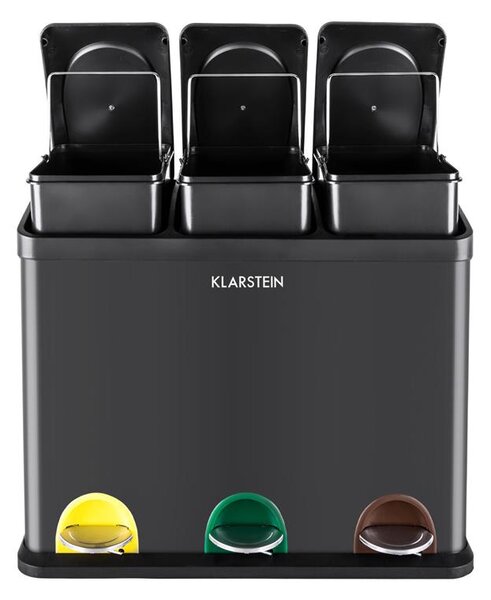 Klarstein ÖKOSYSTEM, NAGAZNI KOŠ ZA SMEĆE, SORTIRANJE OTPADA, 45L (3 X 15 L), CRNA