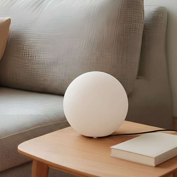 Lindby stolna lampa Marike, bijela, staklo, kugla, Ø 25 cm, E27, Bijela, Dnevni boravak/blagovaonica, Staklo, Stol ostalo
