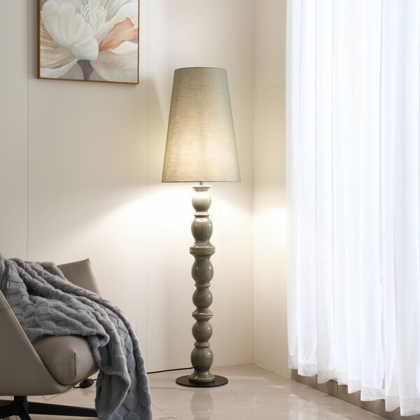 Lucande podna lampa Lyndorin, zelena, keramička, 150 cm, Zelena, Dnevni boravak/blagovaonica, Keramika