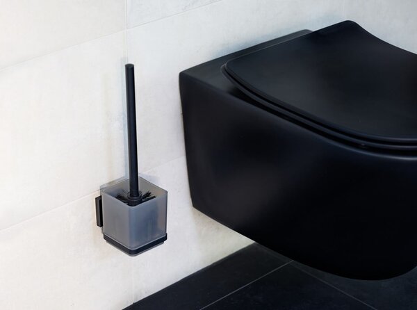 Crna plastična samoljepljiva WC četka Quadro – Wenko