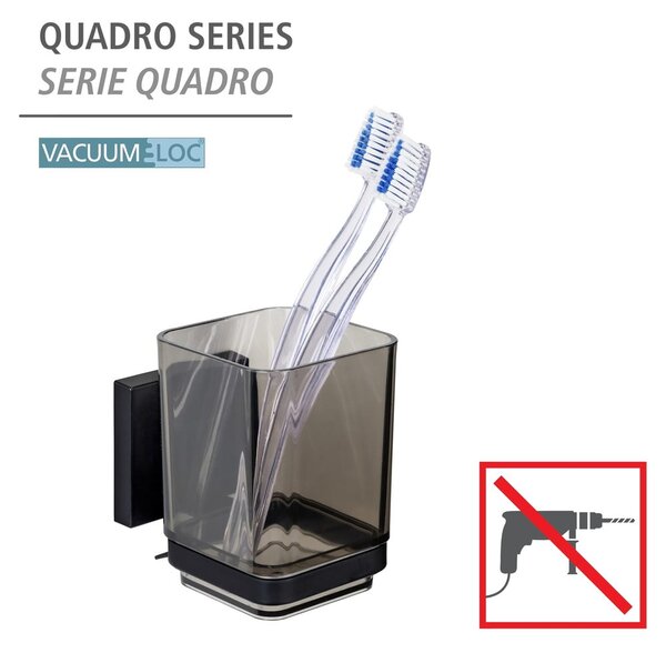 Crna plastična samoljepljiva čaša za četkice za zube Quadro – Wenko