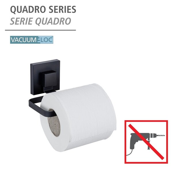Crni samoljepljiv držač toaletnog papira od nehrđajućeg čelika Quadro – Wenko