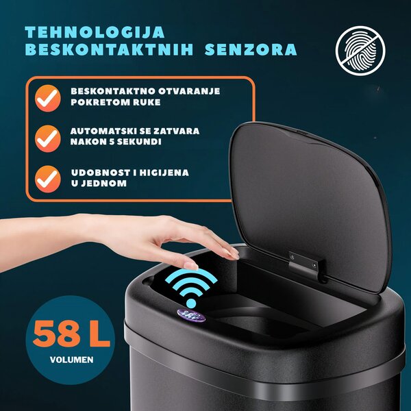 Senzorska kanta za otpad DEUS, 58 l, crna Jurhan