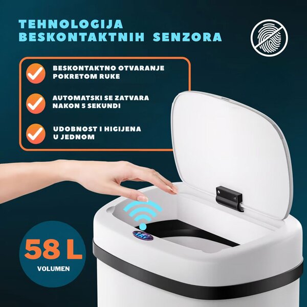 Senzorska kanta za otpad DEUS, 58 l, bijela Jurhan