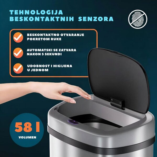 Senzorska kanta za otpad DEUS, 58 l, srebrna Jurhan