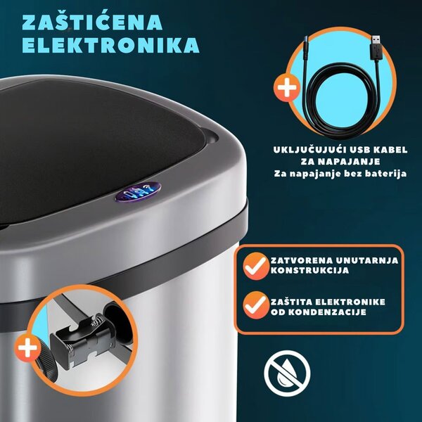 Senzorska kanta za otpad DEUS, 58 l, srebrna Jurhan