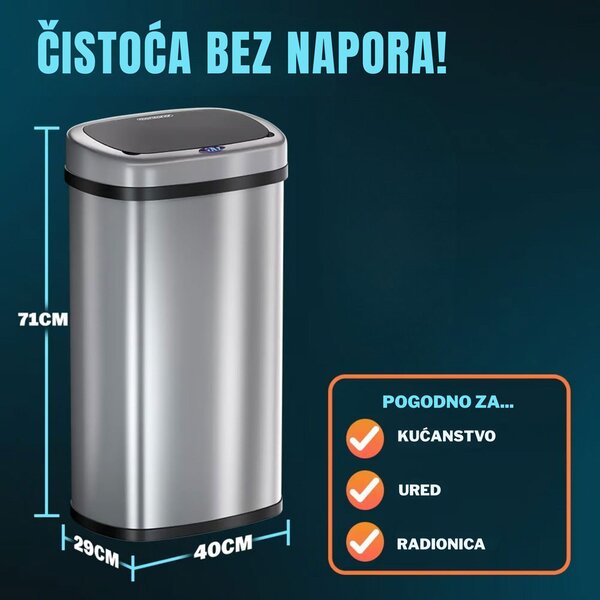 Senzorska kanta za otpad DEUS, 58 l, srebrna Jurhan