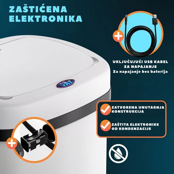 Senzorska kanta za otpad DEUS, 58 l, bijela Jurhan