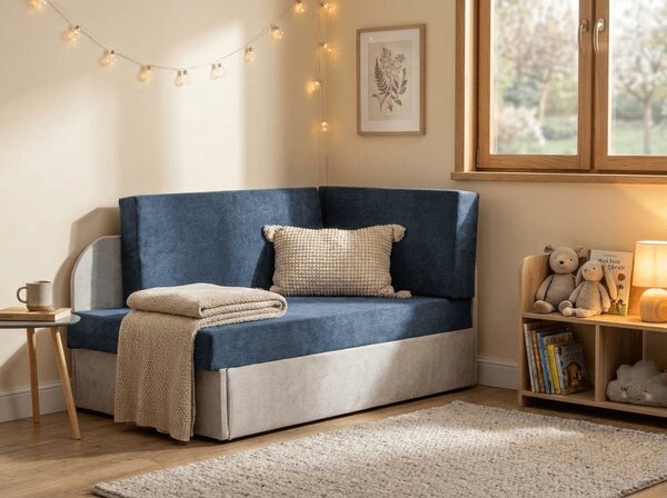 Mala rasklopiva sofa ROSA, plava/siva