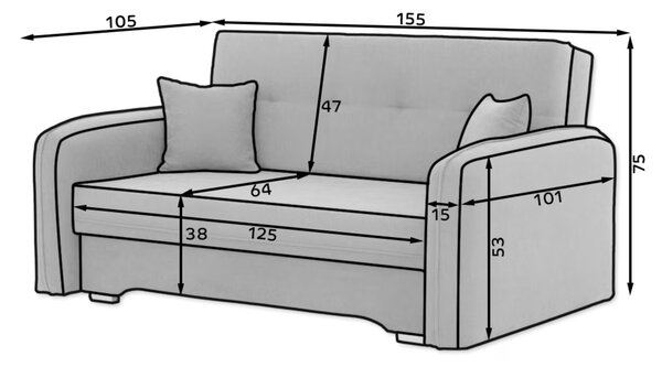 Rasklopiva dvosjedna sofa LAINE, crna