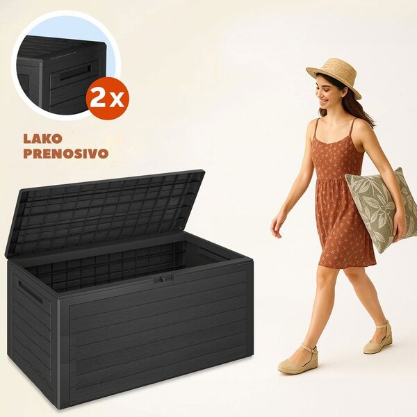 Kutija za pohranu WOODEBOX, 280 l, 120x46x57 cm, antracit Prosperplast