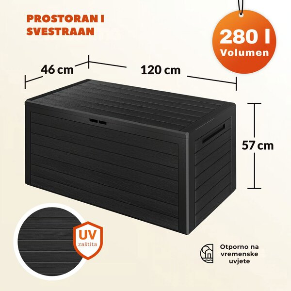 Kutija za pohranu WOODEBOX, 280 l, 120x46x57 cm, antracit Prosperplast