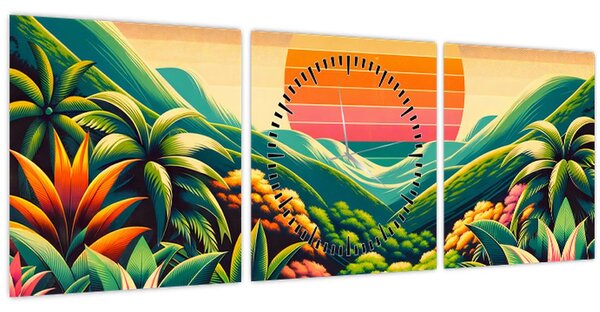 Slika - Šareni zalazak sunca (sa satom) (90x30 cm)