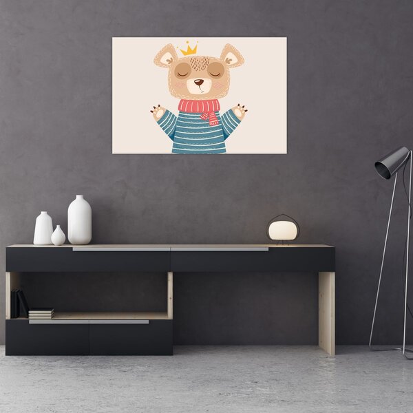 Slika - Bež medo s krunom (90x60 cm)