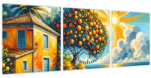 Slika - Kuća s narančama I. (sa satom) (90x30 cm)
